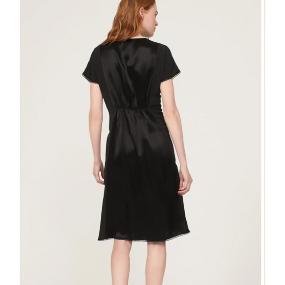 ATLEIN COLLECTIVE Black Lace Up Front Satin Midi Dress Womens XS 0 2 RTR FLAW - Picture 9 of 16